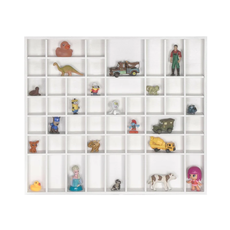 Setzkasten aus Holz Groß - Weiß - Schaukasten Vitrine als Wandregal | Holz-Setzkasten Sammlervitrine - Regalsystem Hängevitrine - Kiefer lakiert, FSC®