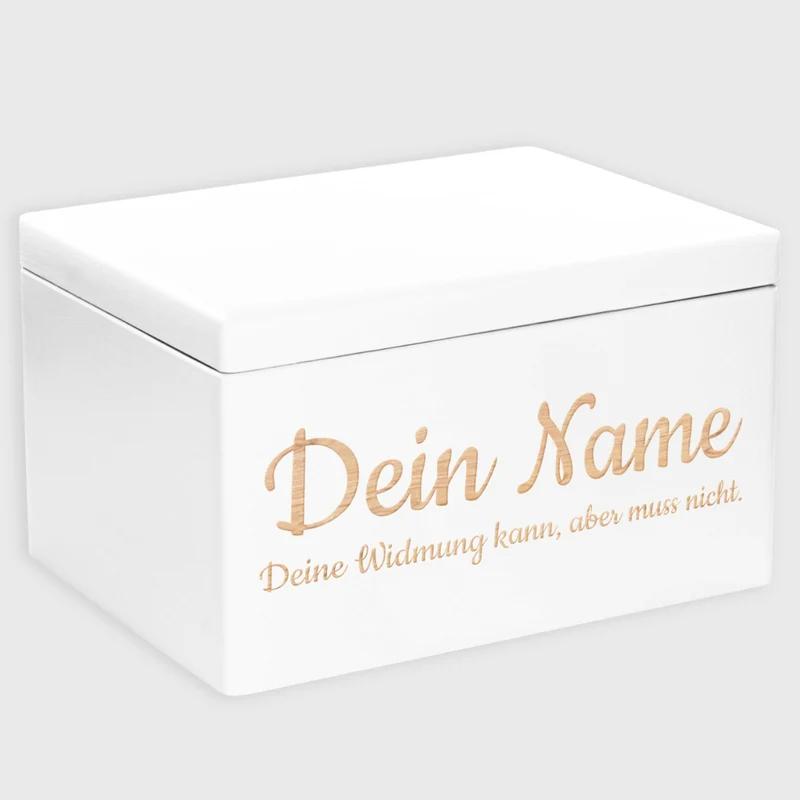 Erinnerungsbox Personalisiert - Wunschtext Gravur Front-Motiv - Geschenkkiste & Holzbox | Holzkiste Größe XL Weiß, ca. 40x30x24cm, Holz Kiste FSC®