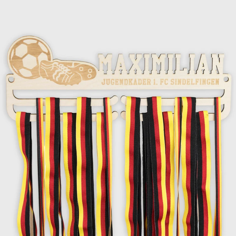 Medaillenhalter Fussball - Personalisiert mit Sportler-Name - Geschenk für Fußballer | Fußballschuhe Motiv