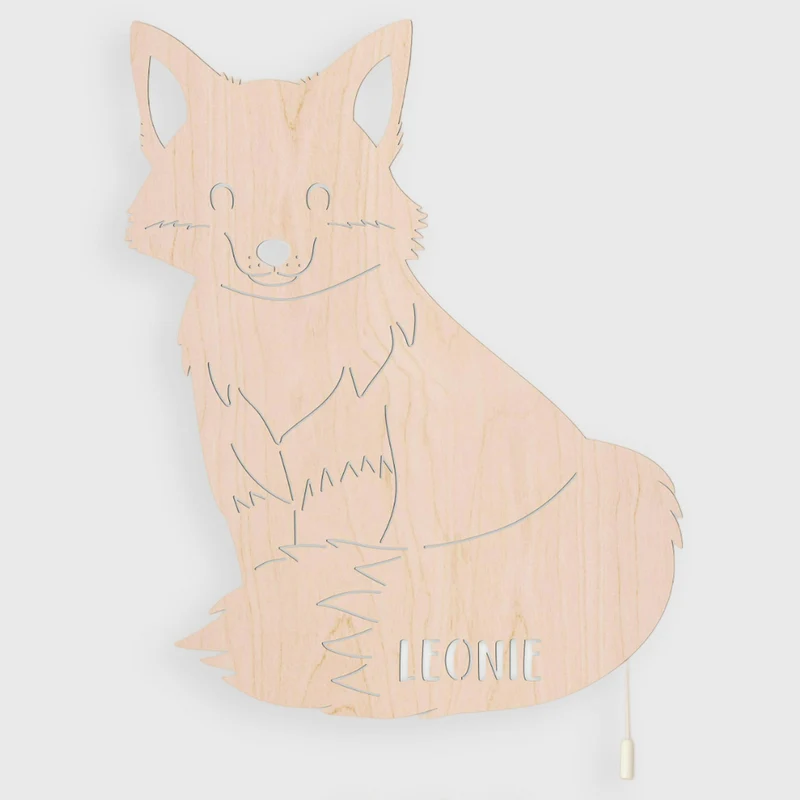 Schlummerlicht Baby mit Namen - Kinder Nachtlicht Personalisiert - Fuchs | LED Holz Lampe