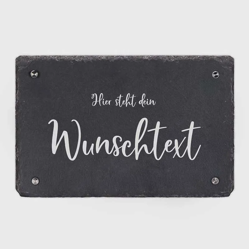Türschild Personalisiert - Druck mit Name & Familie - 3 Größen | Hausschild mit Wunschtext | Namensschild Schiefer zur Wandmontage
