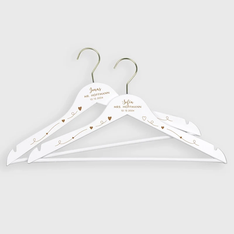 2er-Set Personalisierter Kleiderbügel zur Hochzeit - Bügel Personalisiert für Braut & Trauzeugin als Hochzeit-Deko | Willich in Gold - Weiß