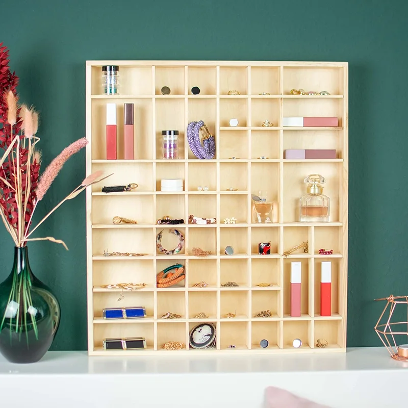 Setzkasten aus Holz Groß - Natur - Schaukasten Vitrine als Wandregal | Sammlervitrine Regalsystem Hängevitrine - Kiefer unbehandelt & unlakiert, FSC®