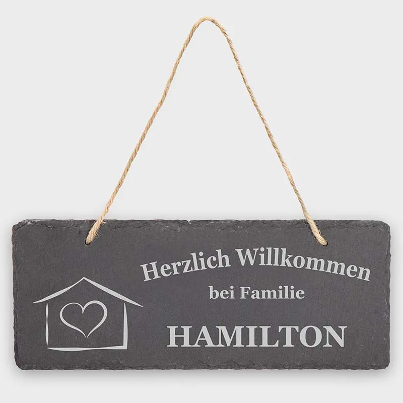Türschild Personalisiert - Druck mit Name & Familie - Sweet Home - 3 Größen | Namensschild Schiefer mit Kordel zum Aufhängen