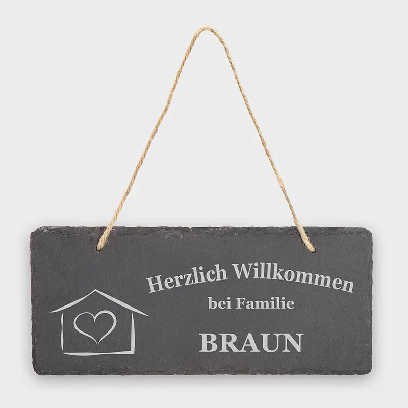 Türschild Personalisiert - Druck mit Name & Familie - Sweet Home - 3 Größen | Namensschild Schiefer mit Kordel zum Aufhängen