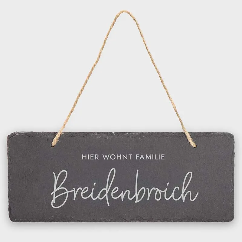 Türschild Personalisiert - Druck mit Name & Familie | Niers - 3 Größen | Namensschild Schiefer mit Kordel zum Aufhängen