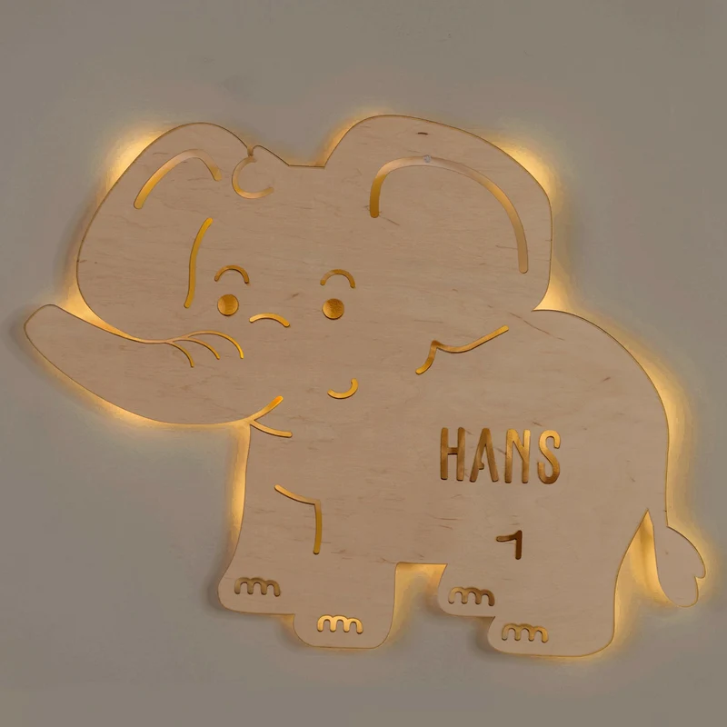 LED Kinder Nachtlicht - Personalisiert - Schlummerlicht Baby mit Namen | Elefant Lampe