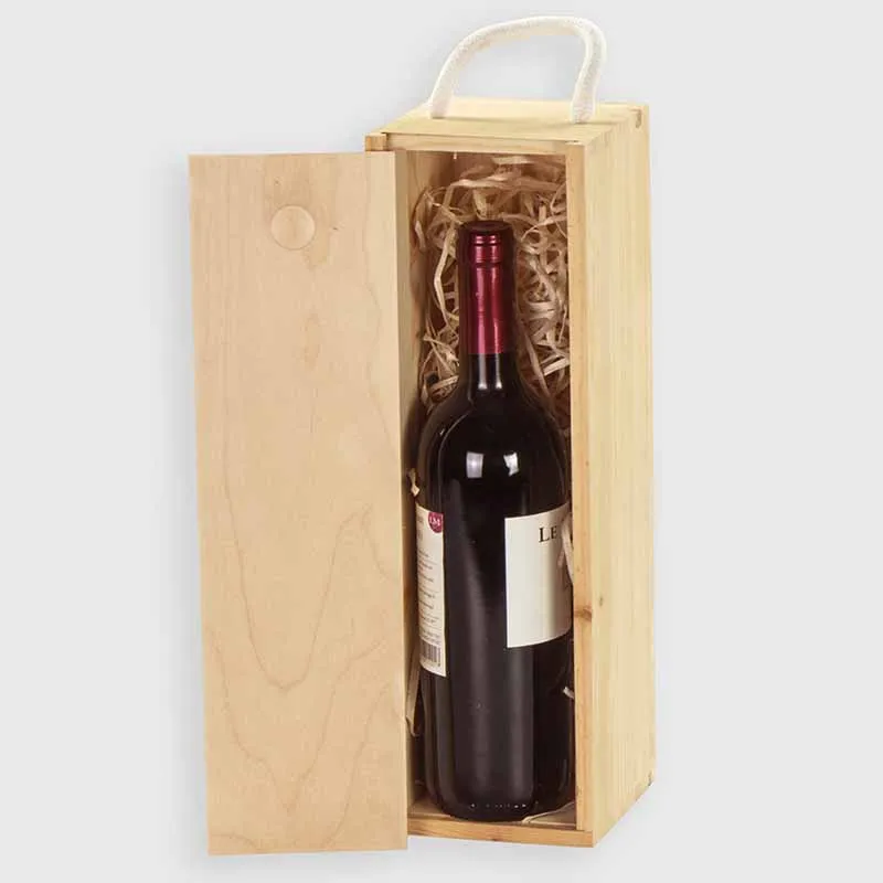 Weinkiste für 1 Weinflasche - mit Deckel & Seilgriff, FSC®