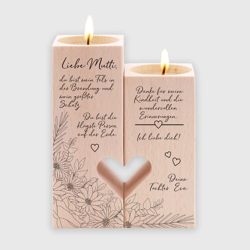 Personalisierter Kerzenständer für Mama - Blumen, FSC® | Schönes Muttertagsgeschenk - Personalisierte Geschenke zu Weihnachten, Geburtstag, Muttertag