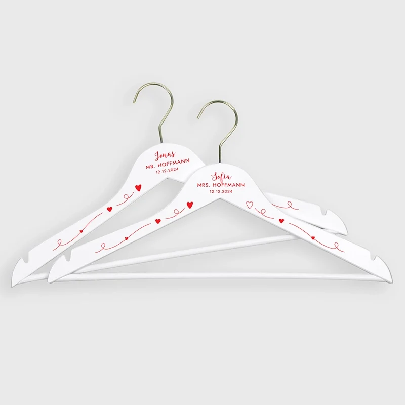 2er-Set Personalisierter Kleiderbügel zur Hochzeit - Bügel Personalisiert für Braut & Trauzeugin als Hochzeit-Deko | Willich in Rot - Weiß