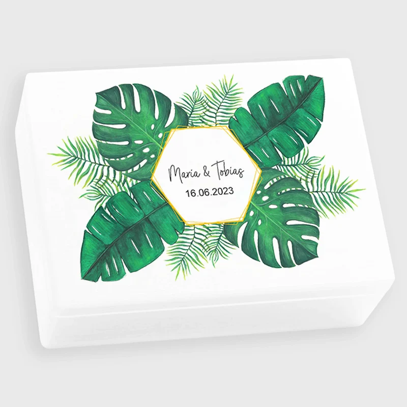 Erinnerungsbox zur Hochzeit - Personalisiert - Blumenstrauß Motiv - Weiß, FSC®