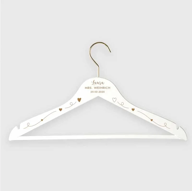 Personalisierter Kleiderbügel zur Hochzeit - Bügel Personalisiert als Hochzeitsgeschenk | Willich in Gold - Weiß/Schwarz - ca. 44 x 24 cm