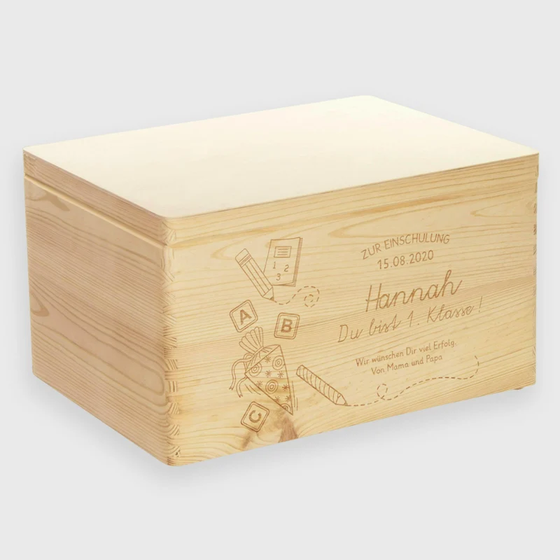 Erinnerungskiste - Schultüte Front Gravur - Erinnerungsbox XL Natur FSC® | Geschenk zur Einschulung, Schulanfang & Schulstart für Jungen & Mädchen