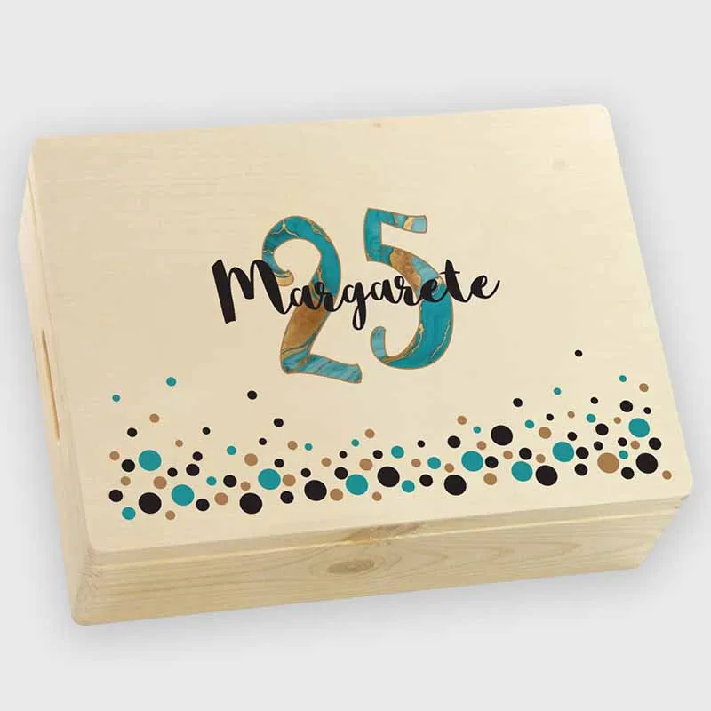 Personalisierte Erinnerungsbox mit Name & Alter - Geschenk zum Jubiläum & Geburtstag | Holzkiste mit Deckel & Griffen - Natur, ca. 40x30x14 cm, FSC®