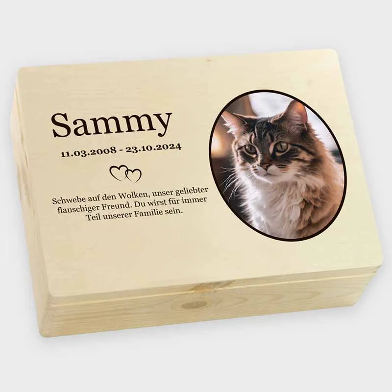 Erinnerungskiste an geliebte Haustiere - Trauerkiste Personalisiert mit Foto & Name - Herzen, UV-Druck - Erinnerungsbox für Hunde, Katze - Natur, FSC®