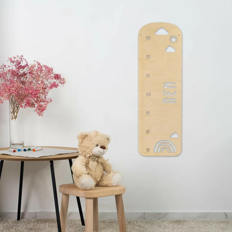 Messlatte für Kinder - Personalisiert mit Name - Sonnenschein Motiv | ca. 72x23cm, Holz | Geschenk fürs Kind