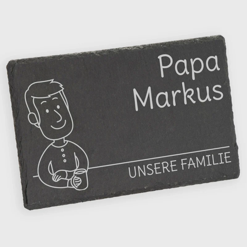 Frühstücksbrettchen mit Gravur - Personalisiert mit Namen - Papa "Unsere Familie" | Schieferstein - Geschenk zum Vatertag, Geburtstag & Namenstag