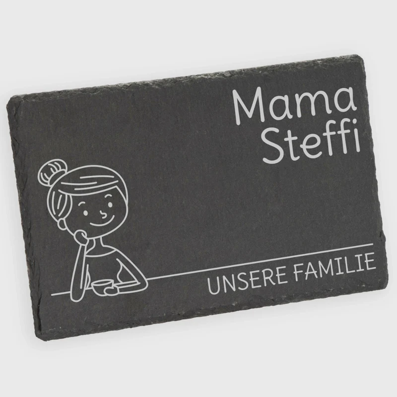 Frühstücksbrettchen mit Gravur - Personalisiert mit Namen - Mama "Unsere Familie" | Schieferstein - Geschenk zum Muttertag, Geburtstag, Namenstag