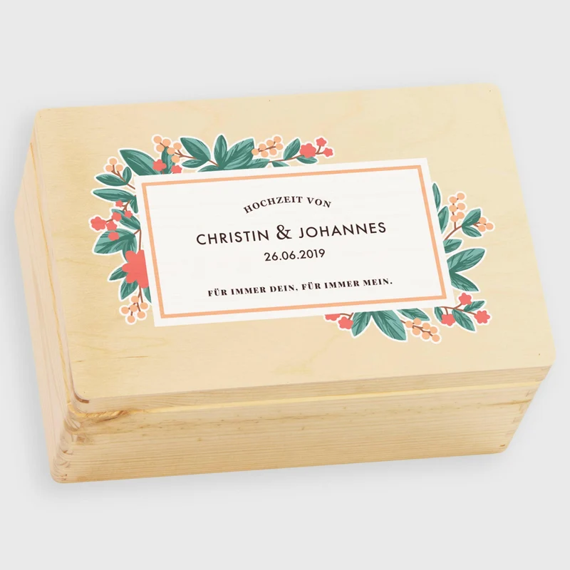Geschenkbox zur Hochzeit - Personalisiert - Beeren Motiv - Natur - Holz FSC®