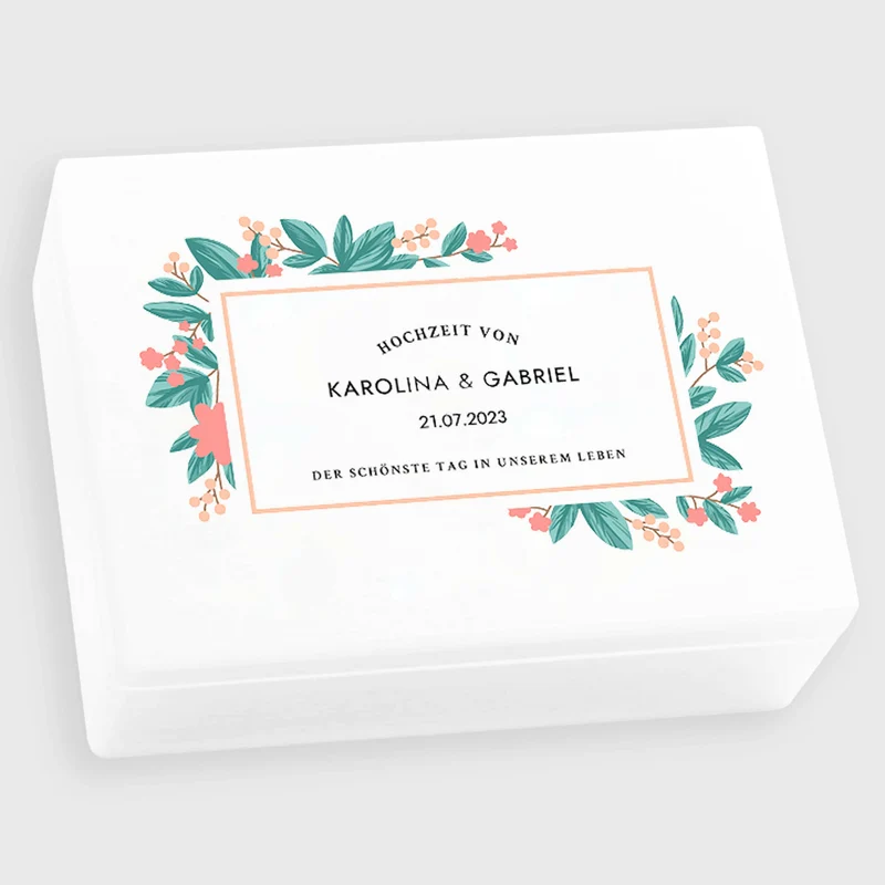 Geschenkbox zur Hochzeit - Personalisiert - Beeren Motiv - Weiß, FSC®