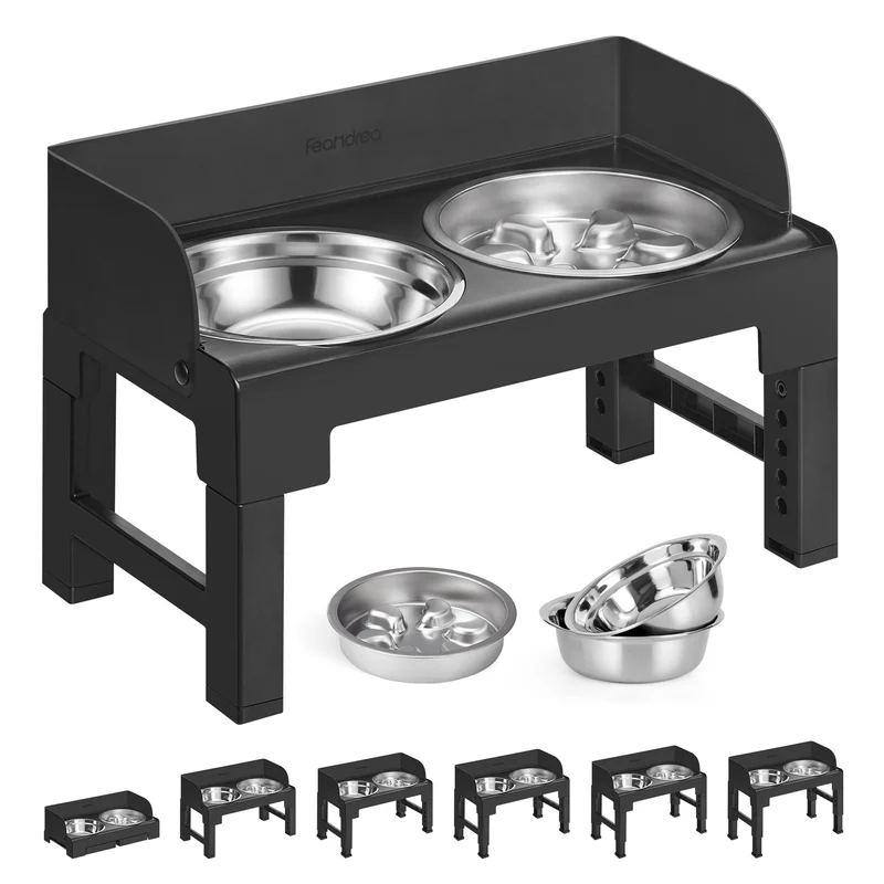 Station repas réglable avec gamelles inox anti-glouton
