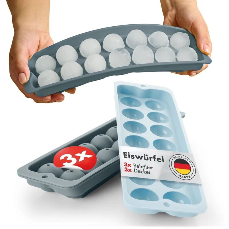 EISWÜRFELFORMEN SILIKON mit Deckel - 3er Set