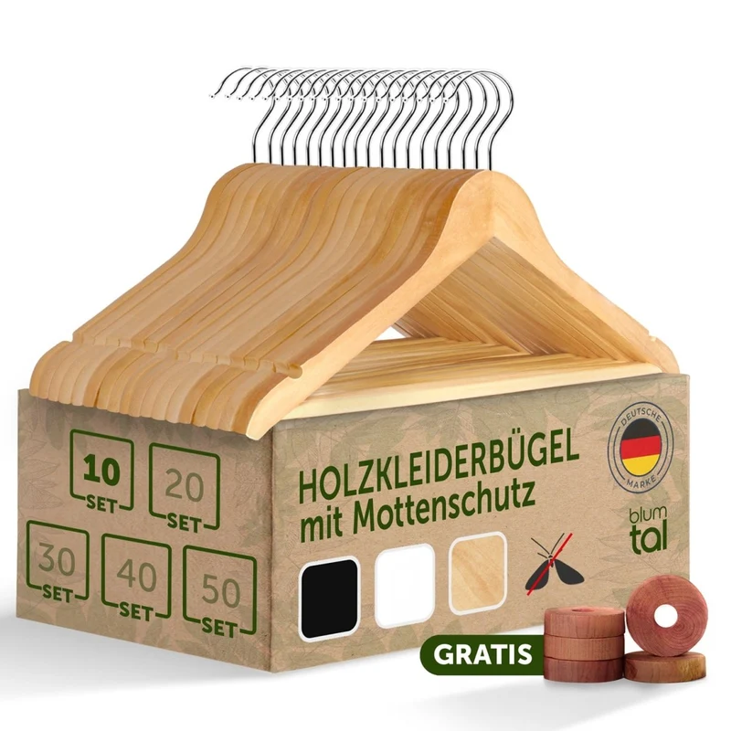 KLEIDERBÜGEL Benjamin - aus Holz mit Rockkerbe und Hosensteg