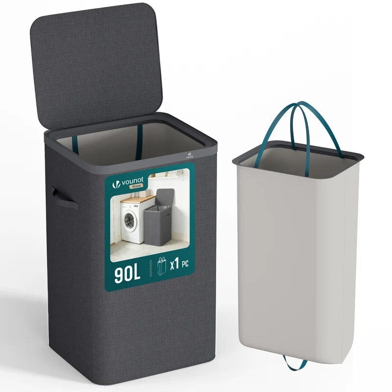 Wäschekorb 90L, Wäschesammler mit Deckel Anthrazit