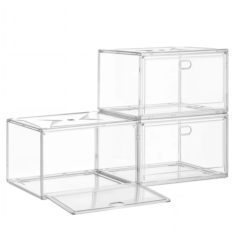 Schuhboxen 3er Set, durchsichtig, Schuh-Organizer stapelbar