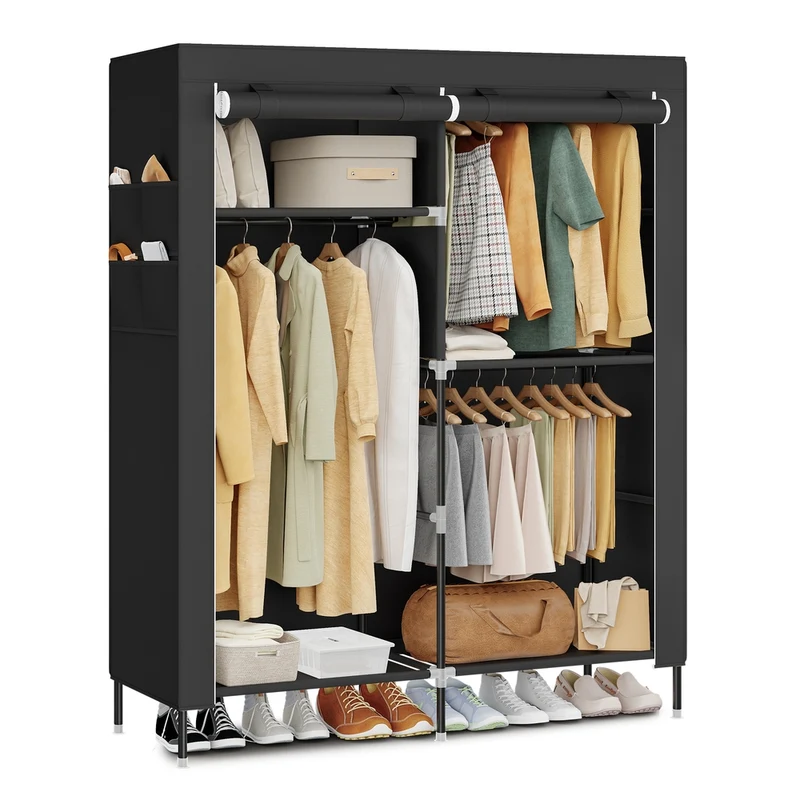 Stoffkleiderschrank mit Kleiderstange und praktischen Ablagen