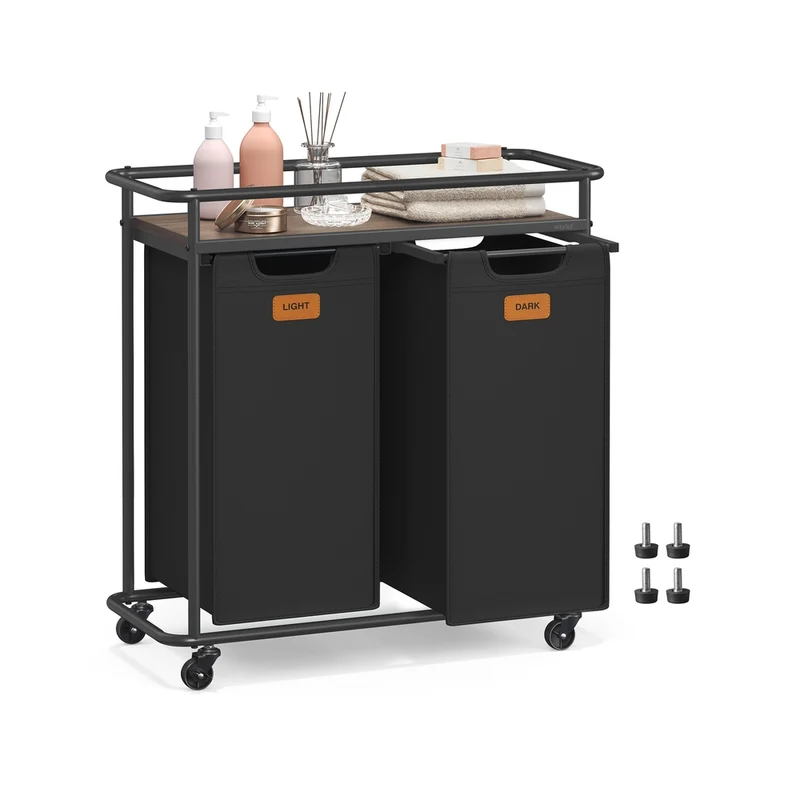 Wäschesammler mit Rollen und Ablage