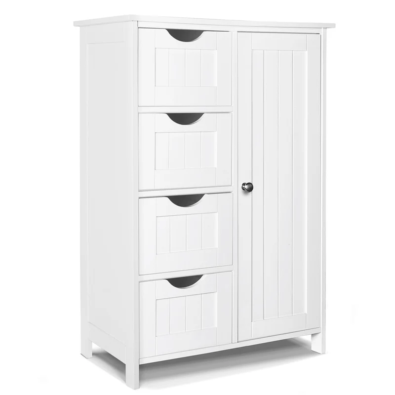 Badezimmerschrank mit 4 Schubladen & 1 Schranktür für Badezimmer 30x55x82cm Weiß