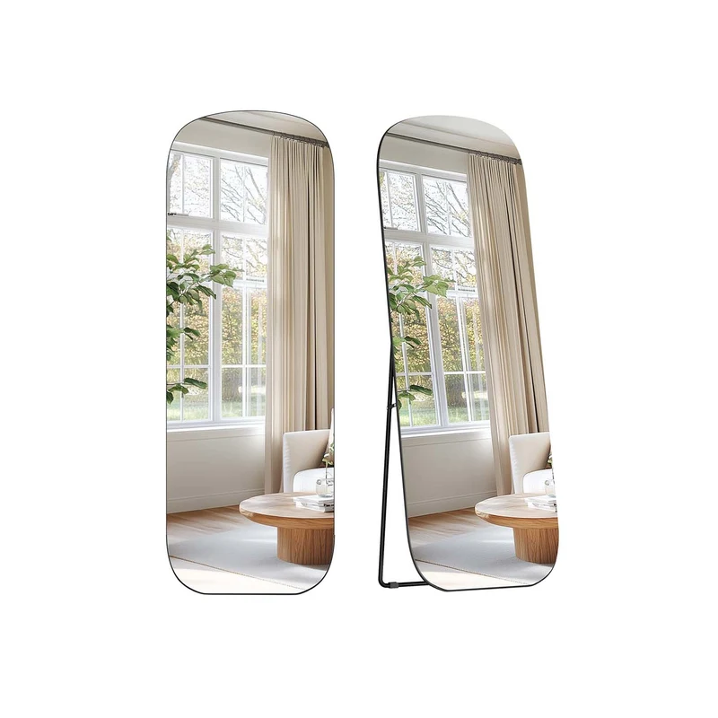 SONGMICS Ganzkörperspiegel, 160 x 50 cm, Standspiegel mit runden Ecken, Rahmen aus Aluminiumlegierung, Hartglas, für Schlafzimmer, Wohnzimmer, Garderobe