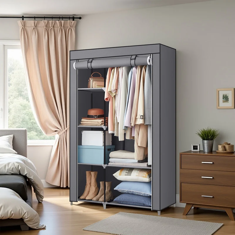 Kleiderschrank mit offenen Ablagen