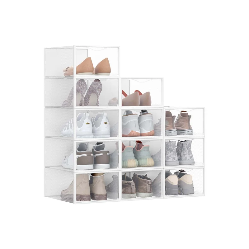 Praktisches Set stapelbarer Schuhboxen mit transparenter Tür