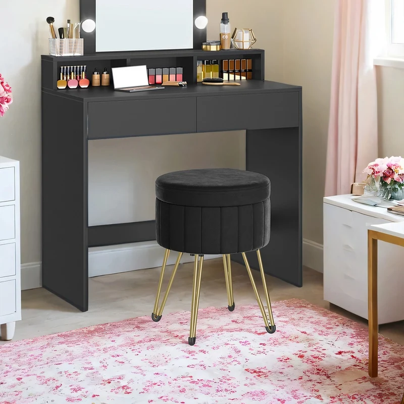 Sitzhocker mit Stauraum und 4 Metallbeinen tintenschwarz