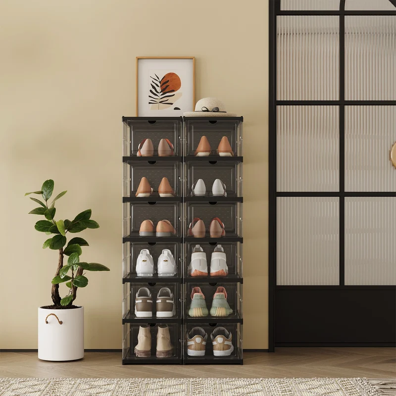 Schuhschrank mit 6 Schuhboxen transparent-tintenschwarz