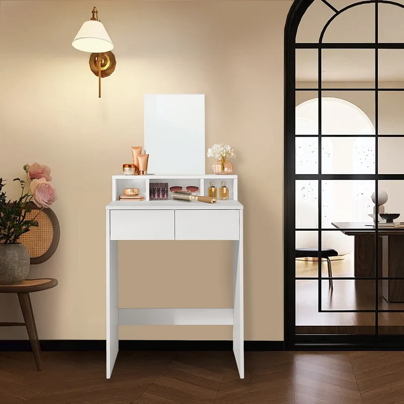 Schminktisch mit Spiegel und 2 Schubladen pastellrosa
