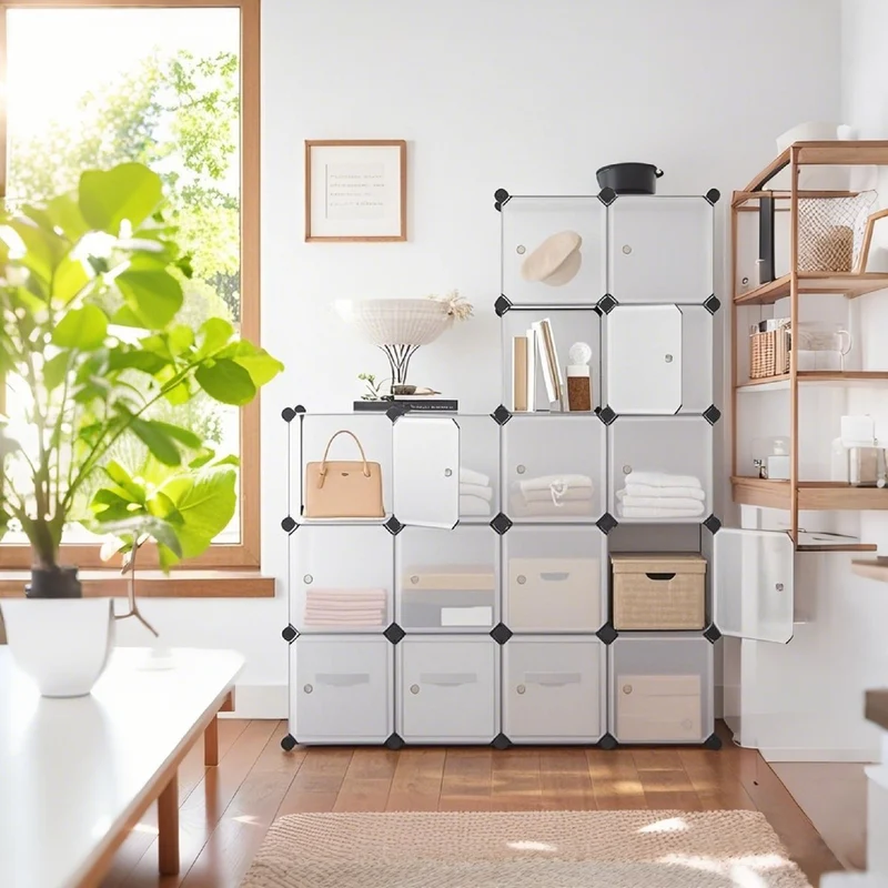 Kleiderschrank aus Kunststoff mit Steckregal